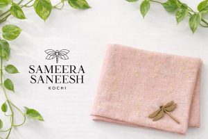 BLUSHING BLOOMS CHANDHERI UNSTICHED MATERIAL