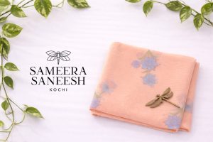 CELESTIAL PEACH CHANDHERI UNSTICHED MATERIAL
